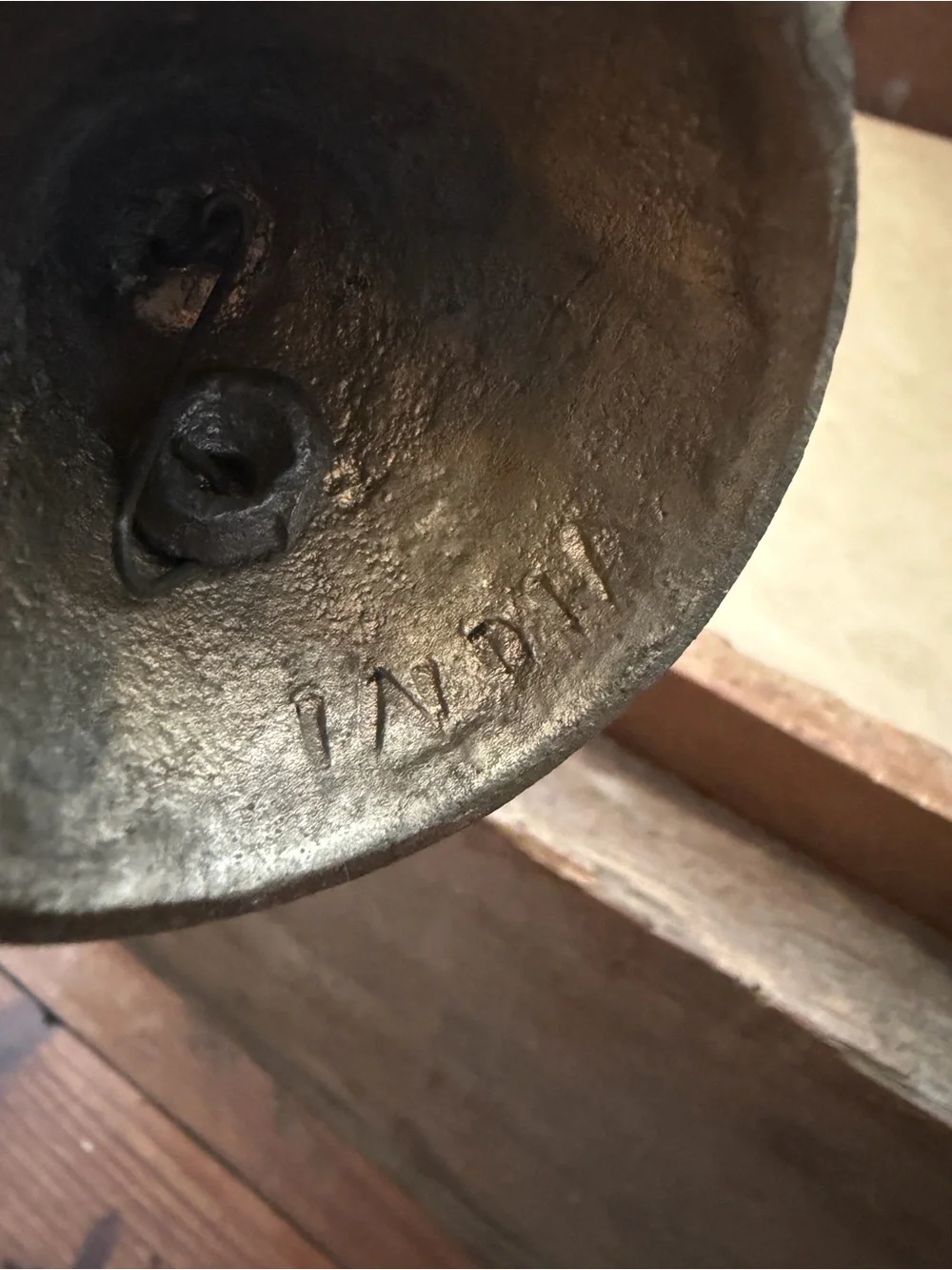 Vintage mid-century hand-crafted brass cone bell India unpolished 3”